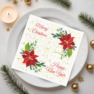 Poinsettia Floral Bouquet, Merry Christmas Napkins