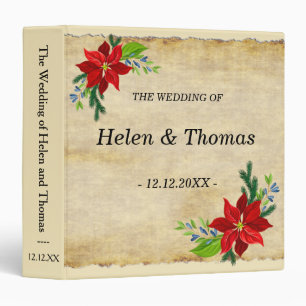 Poinsettia Floral Bouquet, Vintage Wedding 3 Ring Binder