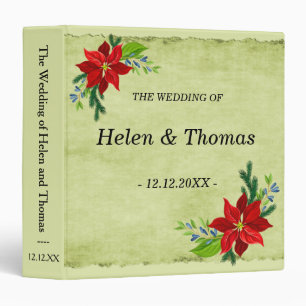 Poinsettia Floral Bouquet, Vintage Wedding 3 Ring Binder