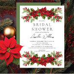Poinsettia Floral Bridal Shower  Invitation<br><div class="desc">This elegant winter holiday bridal shower invitation features gorgeous red poinsettia flowers with greenery. The invitation is perfect for celebrating the upcoming bride during the holiday season. The front of the invitation features the red poinsettia flowers and greenery, along with the bride's name, date, time, and location of the shower....</div>