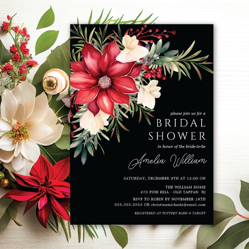 Poinsettia Floral Bridal Shower  Invitation