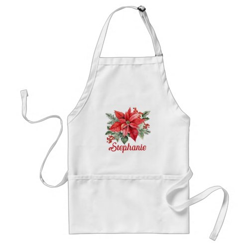 Poinsettia Floral Christmas Adult Apron