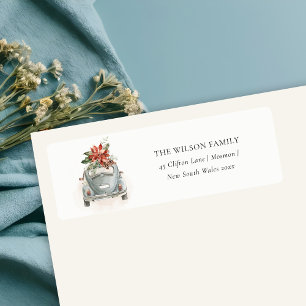 Poinsettia Floral Christmas Car New House Address Label