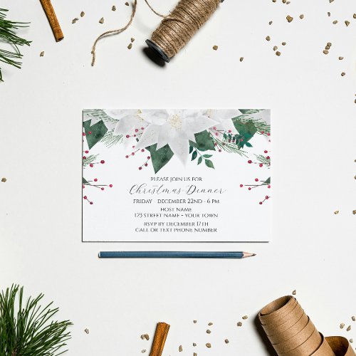 Poinsettia Floral Christmas Dinner Invitation