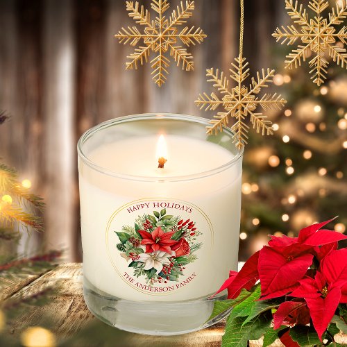 Poinsettia Floral Christmas Happy Holidays  Scented Candle