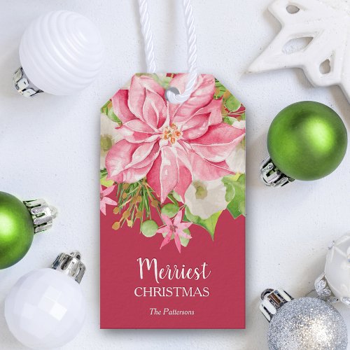 Poinsettia Floral Christmas Holiday Favor Gift Tags