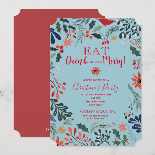 Poinsettia Floral Christmas Holiday Invitations (Front/Back)