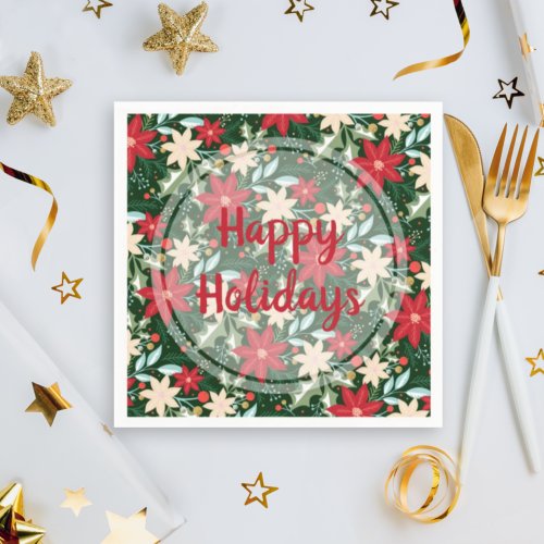 Poinsettia Floral Christmas Holiday Napkins