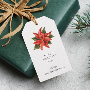 Poinsettia Floral Christmas Holiday Script Gift Tags