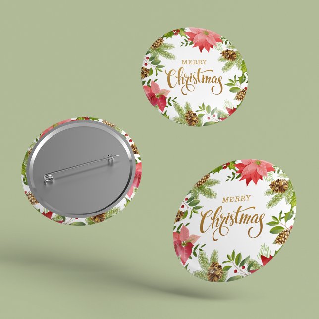 Poinsettia Floral Christmas | Holidays Button (Creator Uploaded)