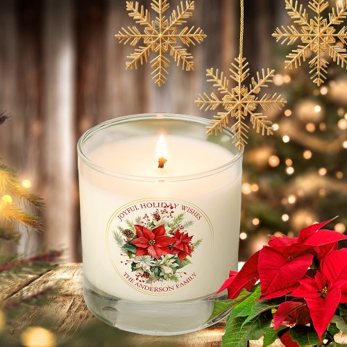 Poinsettia Floral Christmas Joyful Holiday Wishes Scented Candle
