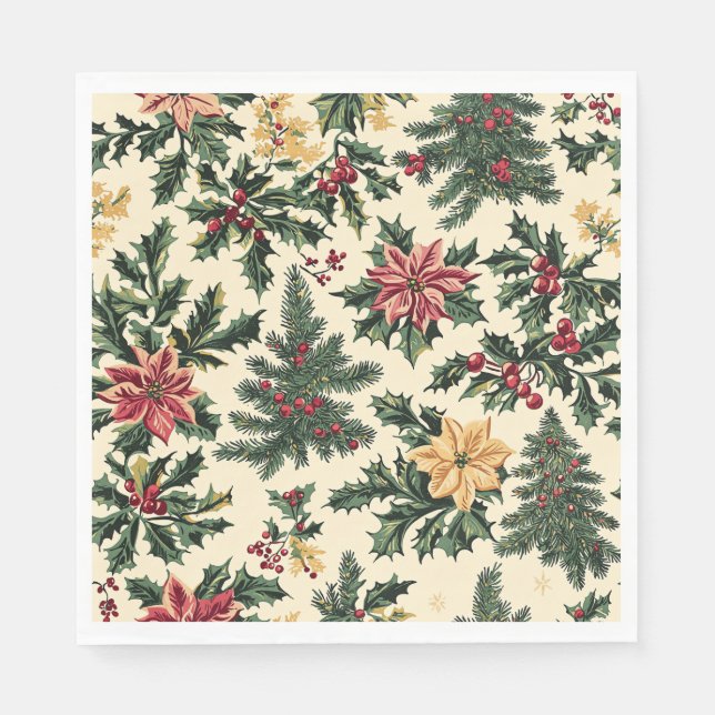 Poinsettia Floral Christmas Pattern (15) Napkins (Front)