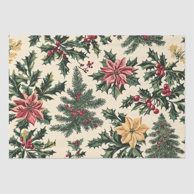 Poinsettia Floral Christmas Pattern (15) Tissue Paper (Front)