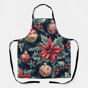 Poinsettia Floral Christmas Pattern (16) Apron