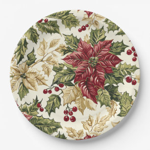 Poinsettia Floral Christmas Pattern (17) Paper Plates