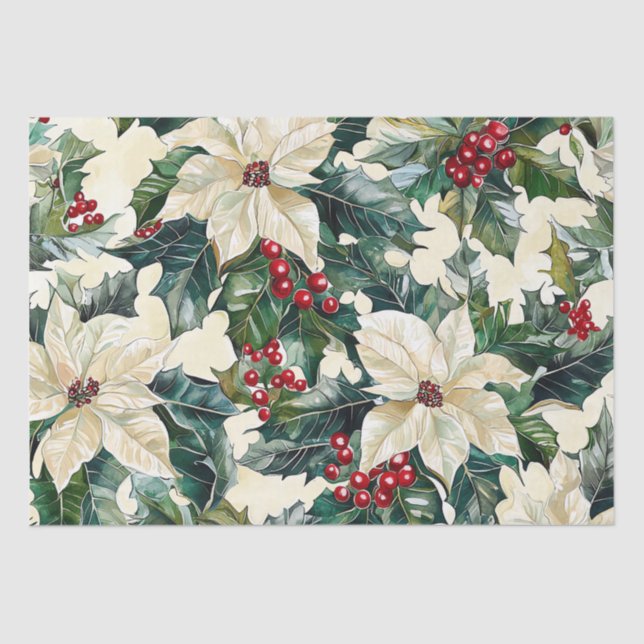 Poinsettia Floral Christmas Pattern (18) Tissue Paper (Front)