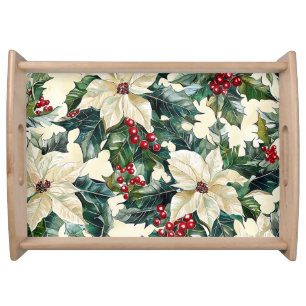 Poinsettia Floral Christmas Pattern (19) Serving Tray