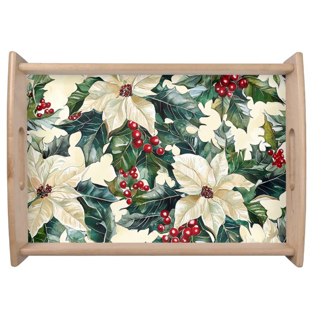 Poinsettia Floral Christmas Pattern (19) Serving Tray (Front)