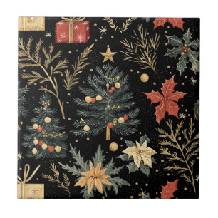 Poinsettia Floral Christmas Pattern (21) Ceramic Tile