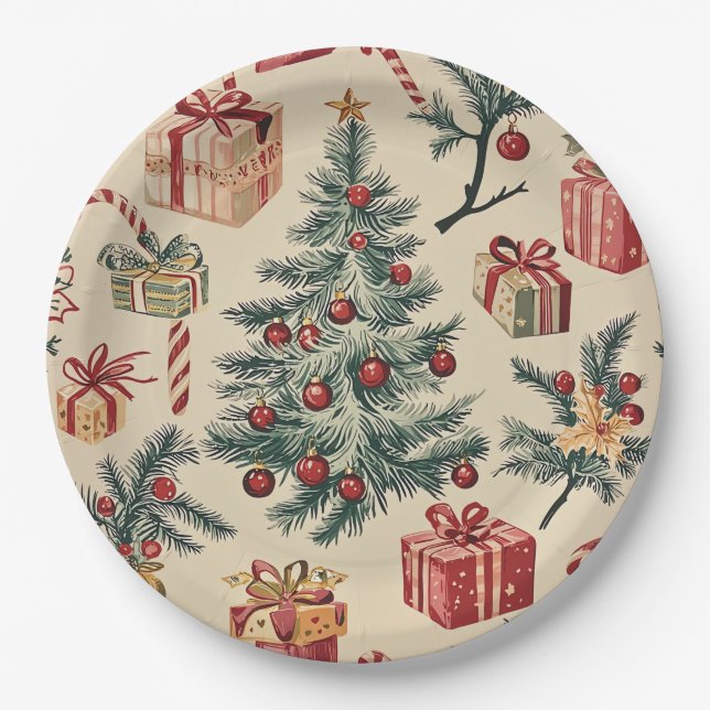 Poinsettia Floral Christmas Pattern (2) Paper Plates (Front)