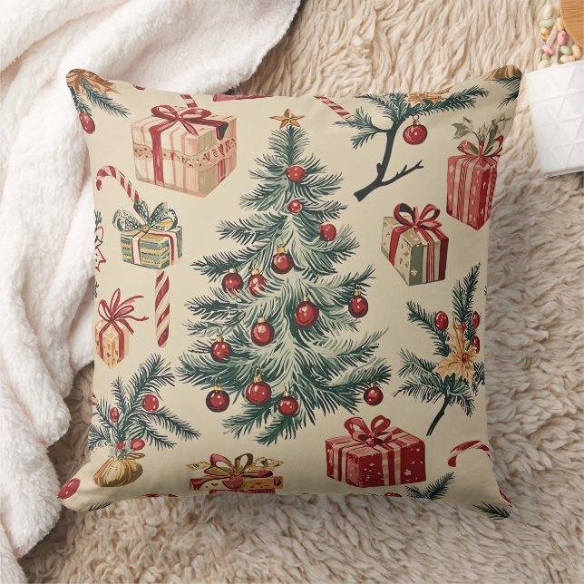 Poinsettia Floral Christmas Pattern (2) Throw Pillow (Blanket)