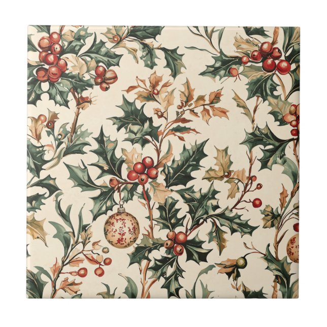Poinsettia Floral Christmas Pattern (3) Ceramic Tile (Front)