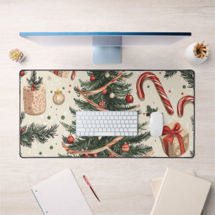 Poinsettia Floral Christmas Pattern (4) Desk Mat