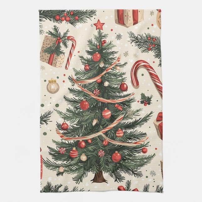 Poinsettia Floral Christmas Pattern (4) Kitchen Towel (Vertical)
