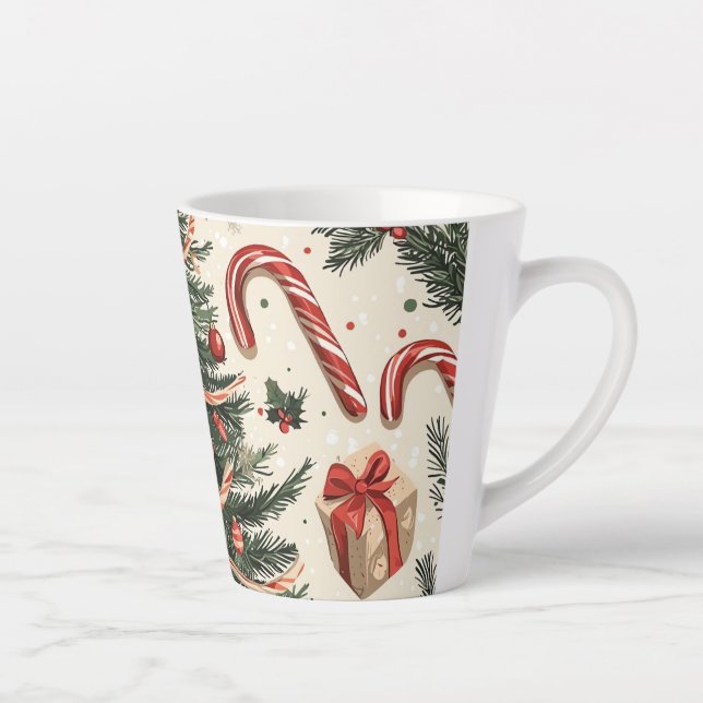 Poinsettia Floral Christmas Pattern (4) Latte Mug (Right)