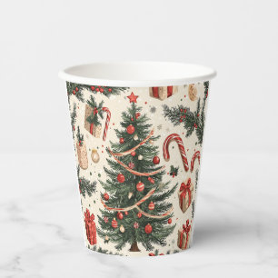 Poinsettia Floral Christmas Pattern (4) Paper Cups
