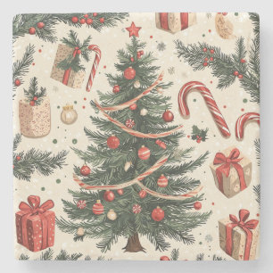 Poinsettia Floral Christmas Pattern (4) Stone Coaster