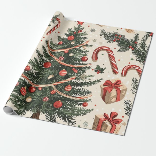 Poinsettia Floral Christmas Pattern (4) Wrapping Paper (Unrolled)