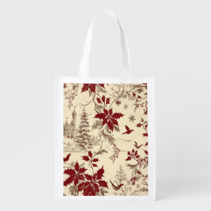 Poinsettia Floral Christmas Pattern (8) Grocery Bag