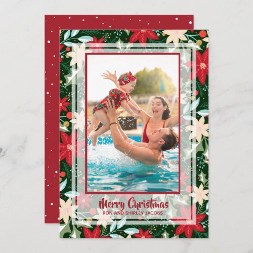 Poinsettia Floral Christmas Photo Holiday Card