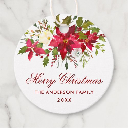 Poinsettia Floral Christmas Red Favor Tags