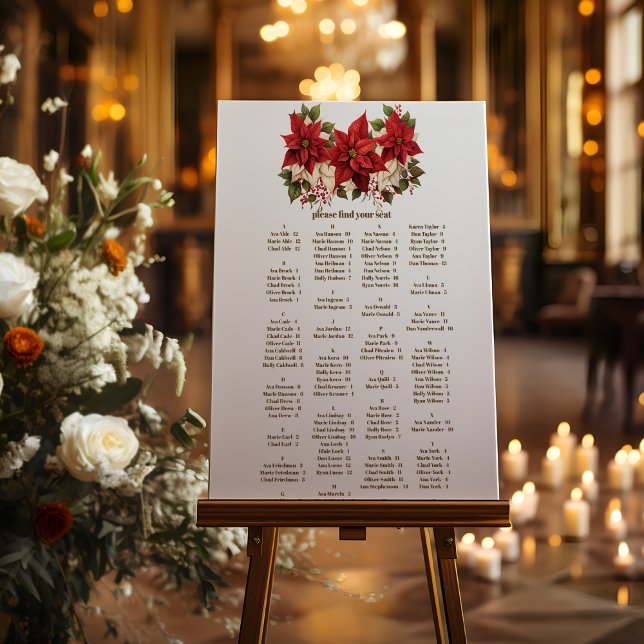 Poinsettia Floral Christmas Seating Chart Wedding Foam Board (Creator Uploaded)