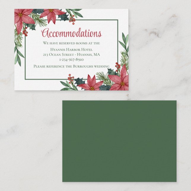 Poinsettia Floral Christmas Wedding Accommodations Enclosure Card (Front/Back)