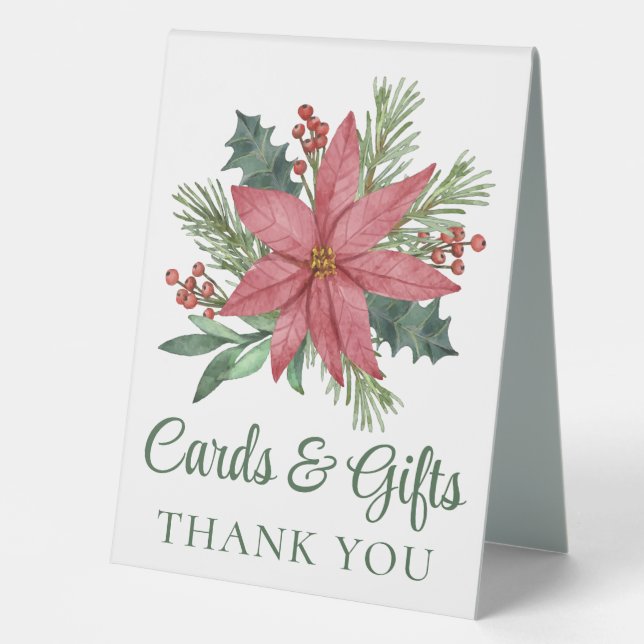 Poinsettia Floral Christmas Wedding Cards Gifts  Table Tent (Front)