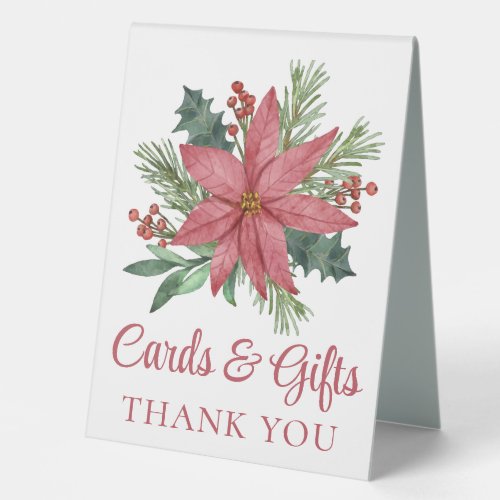 Poinsettia Floral Christmas Wedding Cards Gifts  Table Tent Sign
