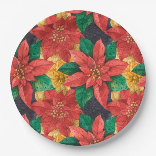Poinsettia Floral Elegant Christmas Holiday Paper Plates