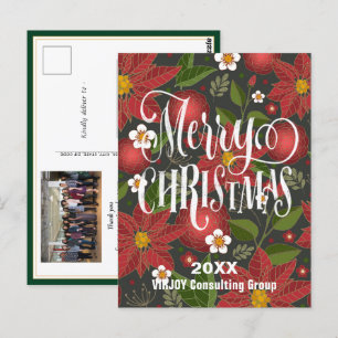Poinsettia Floral Elegant Script Photo Business  Postcard