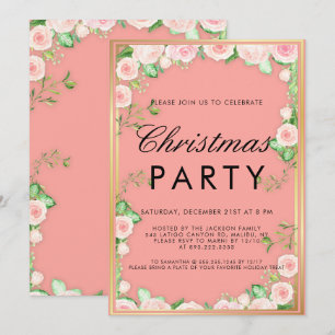 Poinsettia Floral Gold Glitter Pink Christmas Invitation