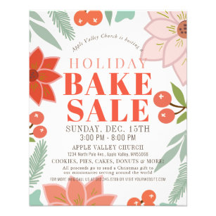 Poinsettia Floral Holiday Bake Sale Flyer