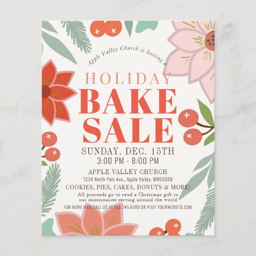 Poinsettia Floral Holiday Bake Sale Flyer