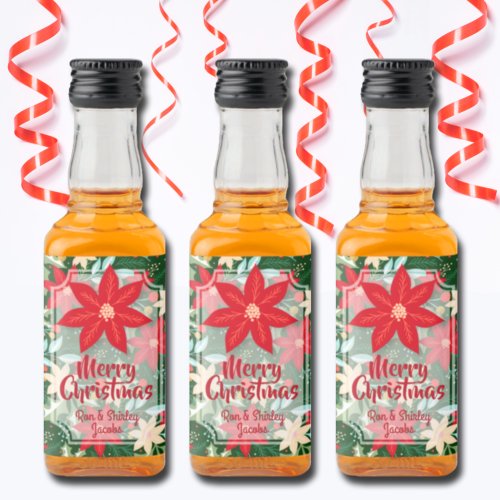 Poinsettia Floral Holiday Christmas Custom Mini Liquor Bottle Label