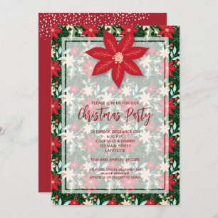 Poinsettia Floral Holiday Christmas Invitations