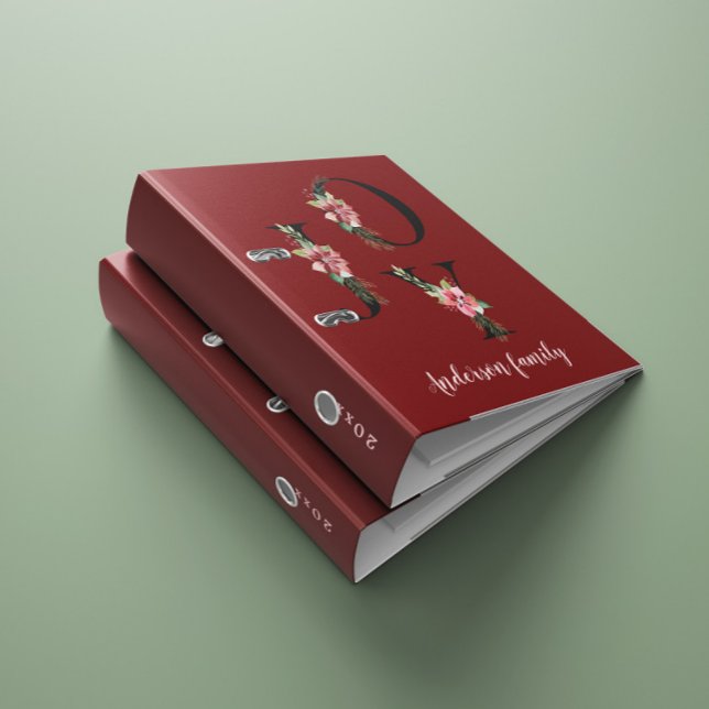 Poinsettia Floral Letters Holiday Monogram  3 Ring Binder (Creator Uploaded)