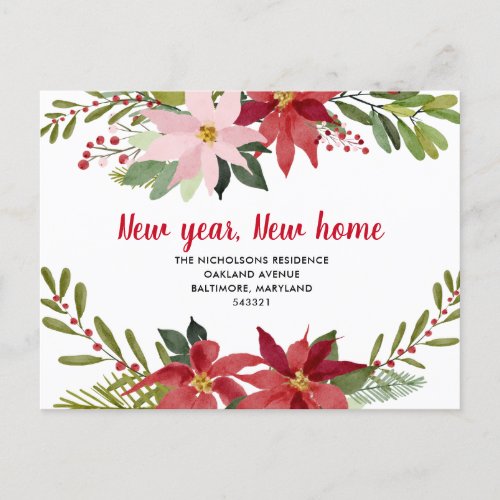 Poinsettia Floral  New Home  We Have Moved Annou Announcement Postcard