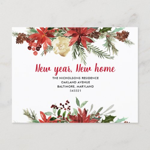 Poinsettia Floral  New Home  We Have Moved Announcement Postcard