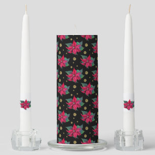 Poinsettia Floral Pattern - Black Unity Candle Set